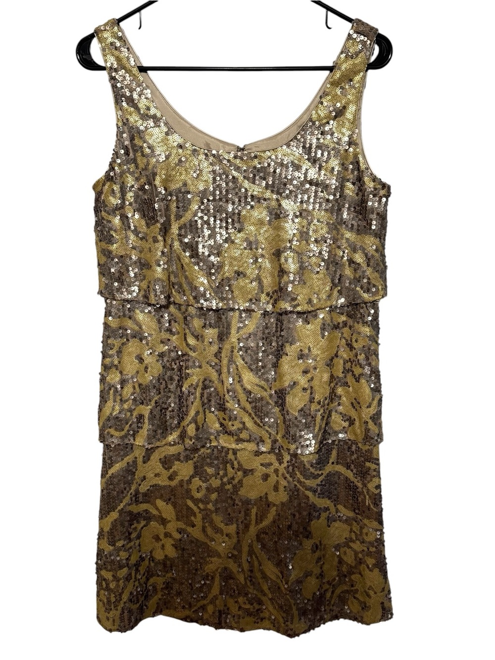 ANTONIO MELANI Gold and Silver Sequin Tiered Mini Dress